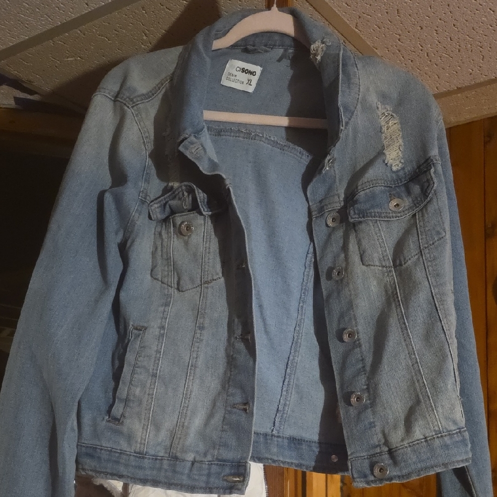 Ci Sono Light Blue Denim Jacket with Distressed Detail